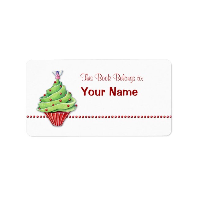 Christmas Tree Cupcake Bookplate Label (Front)