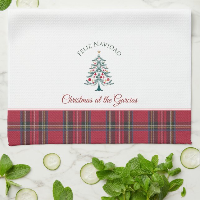 Christmas Tree Custom Name Feliz Navidad Christmas Tea Towel (Folded)