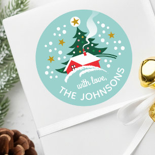 Christmas Tree Custom Name Snow Vintage Mint Classic Round Sticker