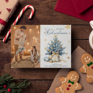 Christmas Tree Custom Photo Calligraphy Watercolor Holiday Card