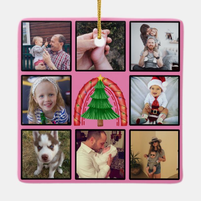 Christmas Tree Custom Photo Collage Ceramic Ornament (Back)