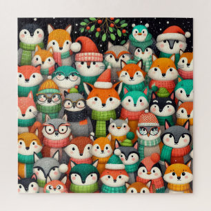 Christmas Tree Cute colourful Foxes Jigsaw Puzzle