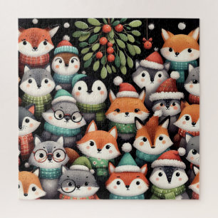 Christmas Tree Cute colourful Foxes Jigsaw Puzzle