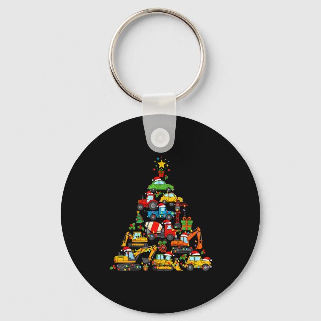 Christmas Tree Cute Construction Truck Xmas Holida Key Ring (Front)
