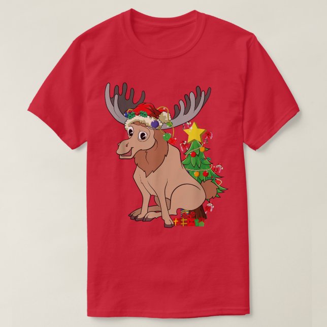Christmas Tree Cute Moose Forest Animal Lover Xmas T-Shirt (Design Front)