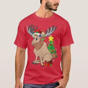 Christmas Tree Cute Moose Forest Animal Lover Xmas T-Shirt