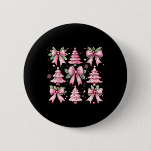 Christmas Tree Cute Retro Coquette Bow Pink Women 6 Cm Round Badge