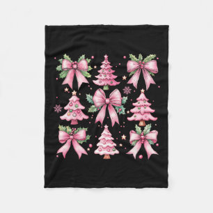 Christmas Tree Cute Retro Coquette Bow Pink Women Fleece Blanket
