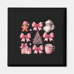 Christmas Tree Cute Retro Coquette Bow Pink Women Magnet