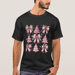 Christmas Tree Cute Retro Coquette Bow Pink Women T-Shirt