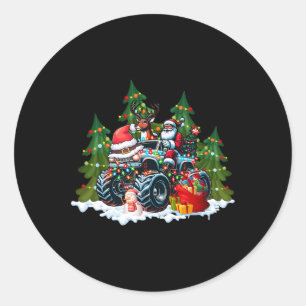 Christmas Tree Cute Santa Clause Riding Monster Re Classic Round Sticker