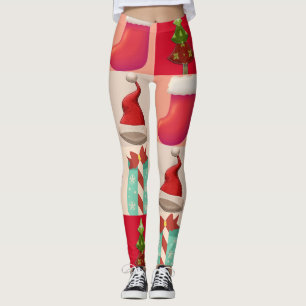Christmas Tree Cute Santa Festive presents Xmas Leggings