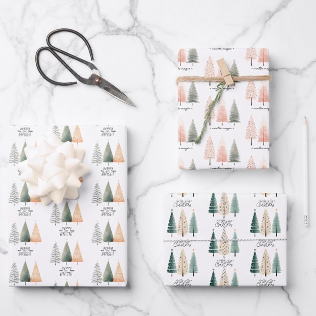 Christmas Tree Cute Wrapping Paper Sheet (Front)