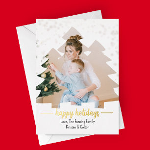 Christmas Tree Cutout Photo Foil Holiday Card
