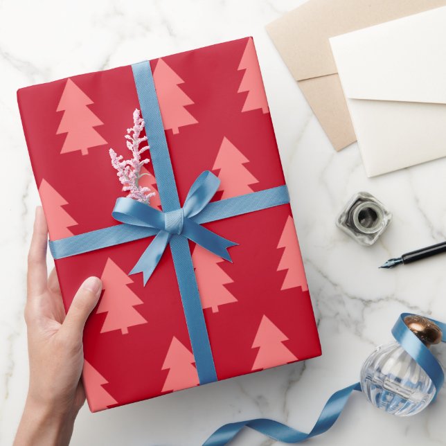 Christmas Tree Dark Red Wrapping Paper (Gifting)