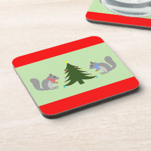 Christmas Tree Decorating Squirrels Coaster