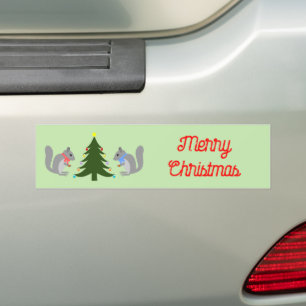 Christmas Tree Decorating Squirrels Custom Bumper Sticker