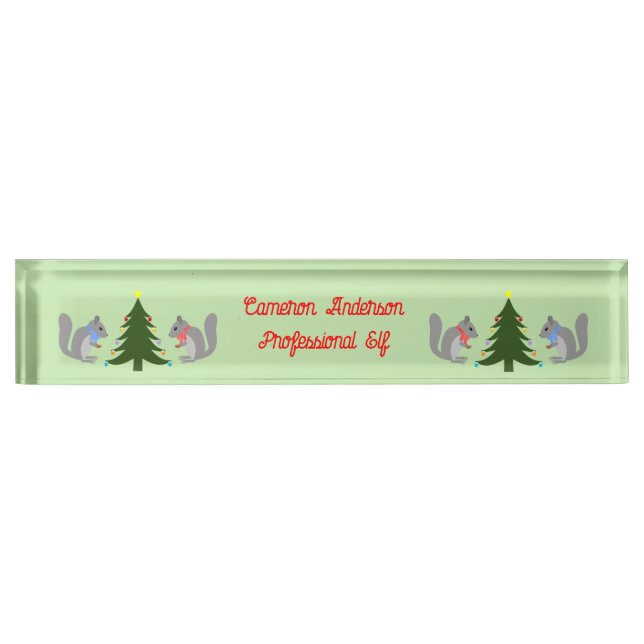 Christmas Tree Decorating Squirrels Custom Nameplate (Front)