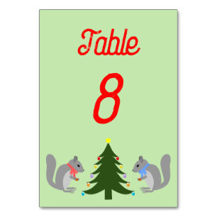 Christmas Tree Decorating Squirrels Custom Table Number