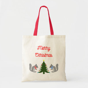 Christmas Tree Decorating Squirrels Custom Tote Bag