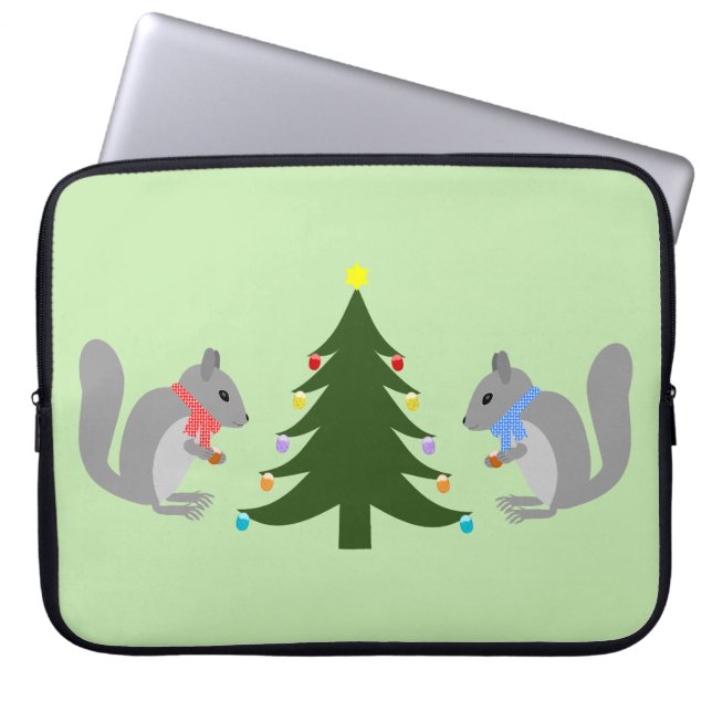 Christmas Tree Decorating Squirrels Laptop Sleeve (Front)