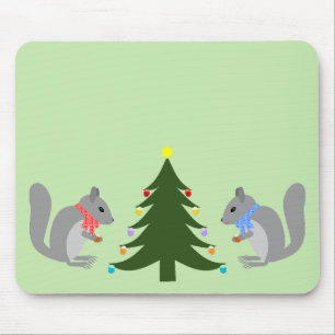 Christmas Tree Decorating Squirrels Mouse Mat