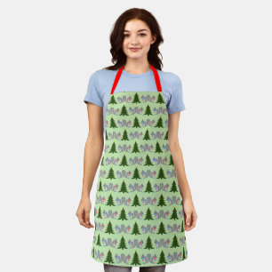 Christmas Tree Decorating Squirrels Patterned Apron
