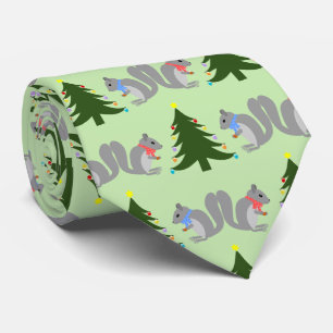 Christmas Tree Decorating Squirrels Patterned Tie