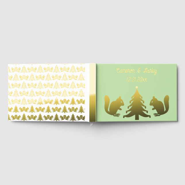 Christmas Tree Decorating Squirrels Wedding Guest Book (Full)