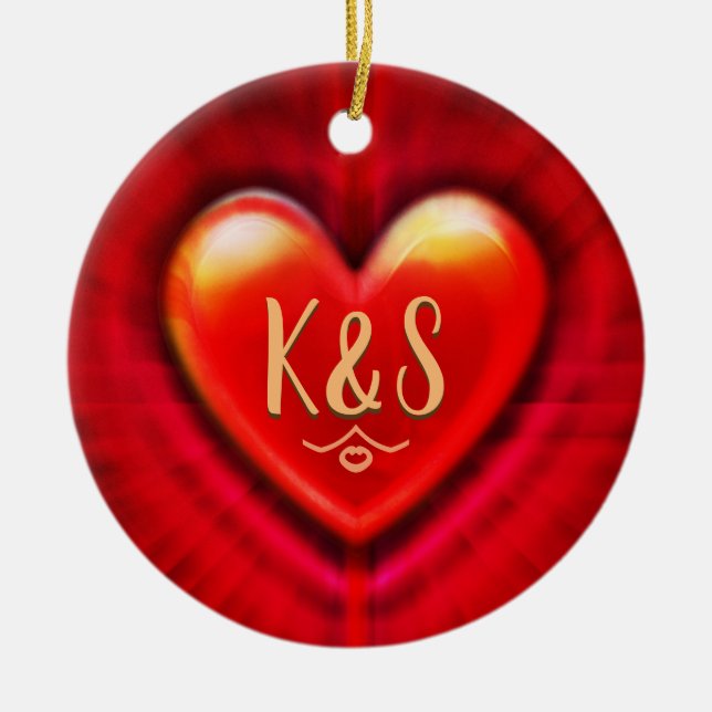 Christmas tree decoration deep red heart. (Front)