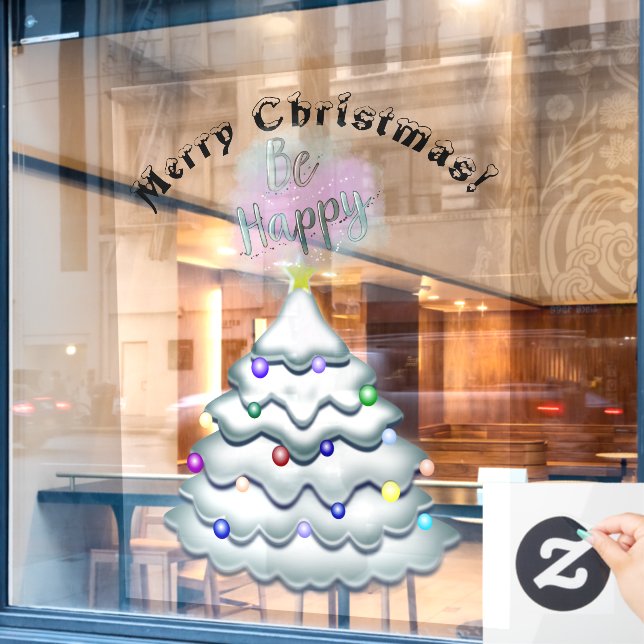 Christmas Tree Decoration Happy Customers Window Cling (Cafe Window)