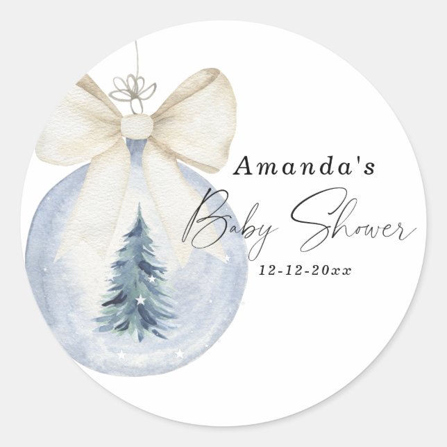 Christmas tree decoration with bow Baby shower Classic Round Sticker (Front)