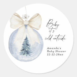 Christmas tree decoration with bow Baby shower Classic Round Sticker