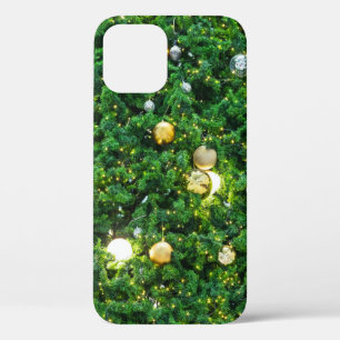 Christmas tree decorations background. vintage Gol iPhone 12 Case