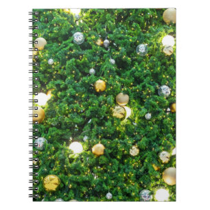 Christmas tree decorations background. vintage Gol Notebook