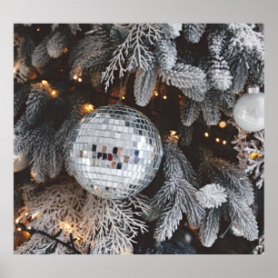 Christmas tree decorations, festive light backgrou poster