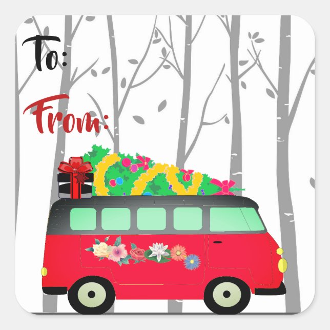 Christmas Tree Delivery Van Gift Tag Stickers (Front)