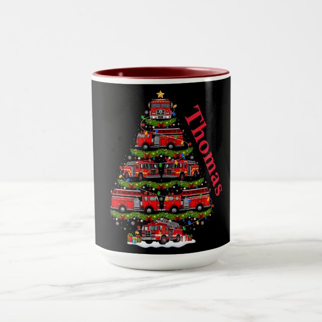 Christmas Tree Design Made of Fire Trucks  Mug (Center)