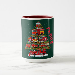 Christmas Tree Design Made of Fire Trucks Mug