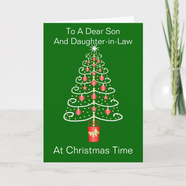 Christmas Tree Design Son And Wife Christmas Card (Front)
