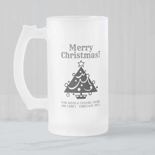 Christmas Tree Design with Personal Greeting Frosted Glass Beer Mug
