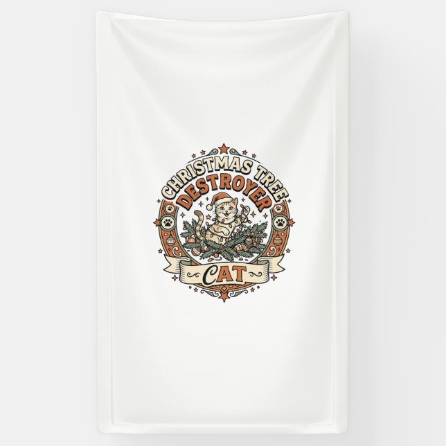 Christmas Tree Destroyer Cat Christmas Tree Destro Banner (Vertical)