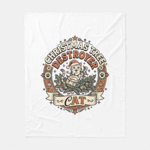 Christmas Tree Destroyer Cat Christmas Tree Destro Fleece Blanket