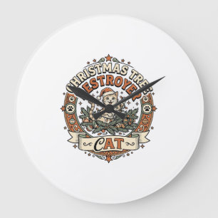 Christmas Tree Destroyer Cat Christmas Tree Destro Large Clock