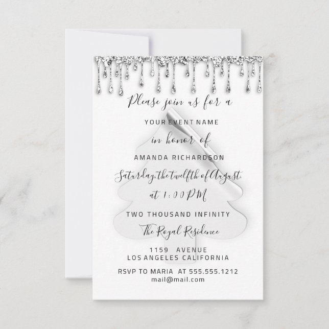 Christmas Tree Dinner Holidays White Grey Silver  Invitation (Front)
