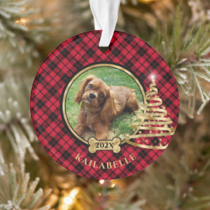 Christmas Tree Dog Decorations, Red Plaid Tartan Ornament