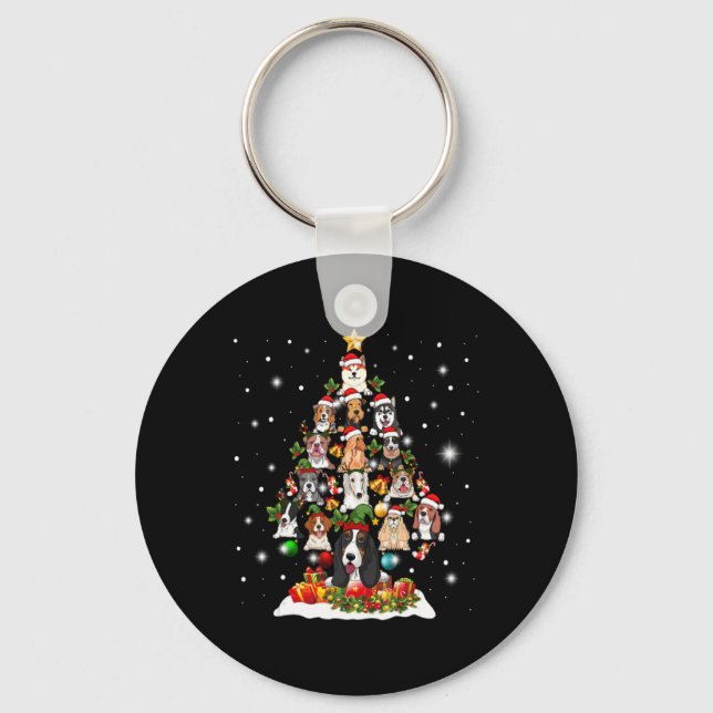 Christmas Tree Dog Santa Merry Dogmas Xmas T Shirt Key Ring (Front)