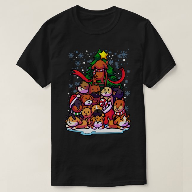 Christmas Tree Dogs T-Shirt (Design Front)