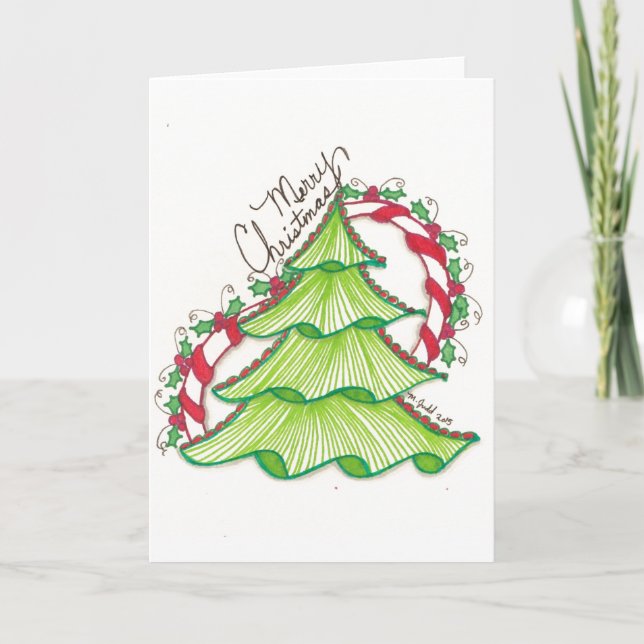 Christmas Tree Drawing - Beautiful Holiday Card (Front)