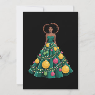 Christmas Tree Dress Xmas Lights Afro Woman Invitation